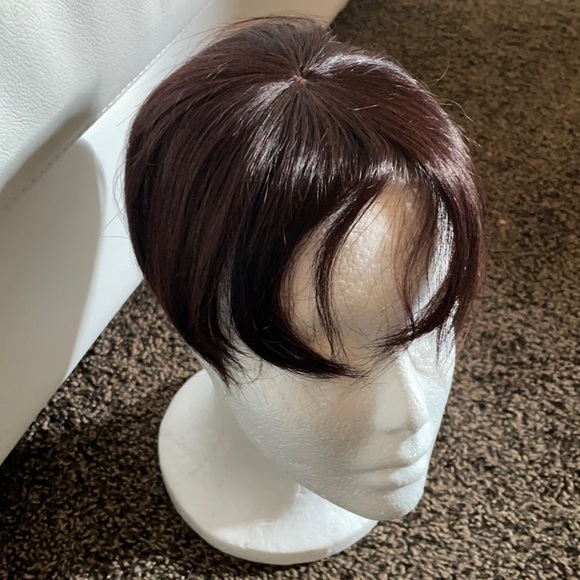 NWT 100% human hair dark brown remy burgundy hint 100% topper center parting - Picture 5 of 15